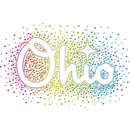 Colorful Ohio Rainbow Neon Rhinestud Iron On Decals